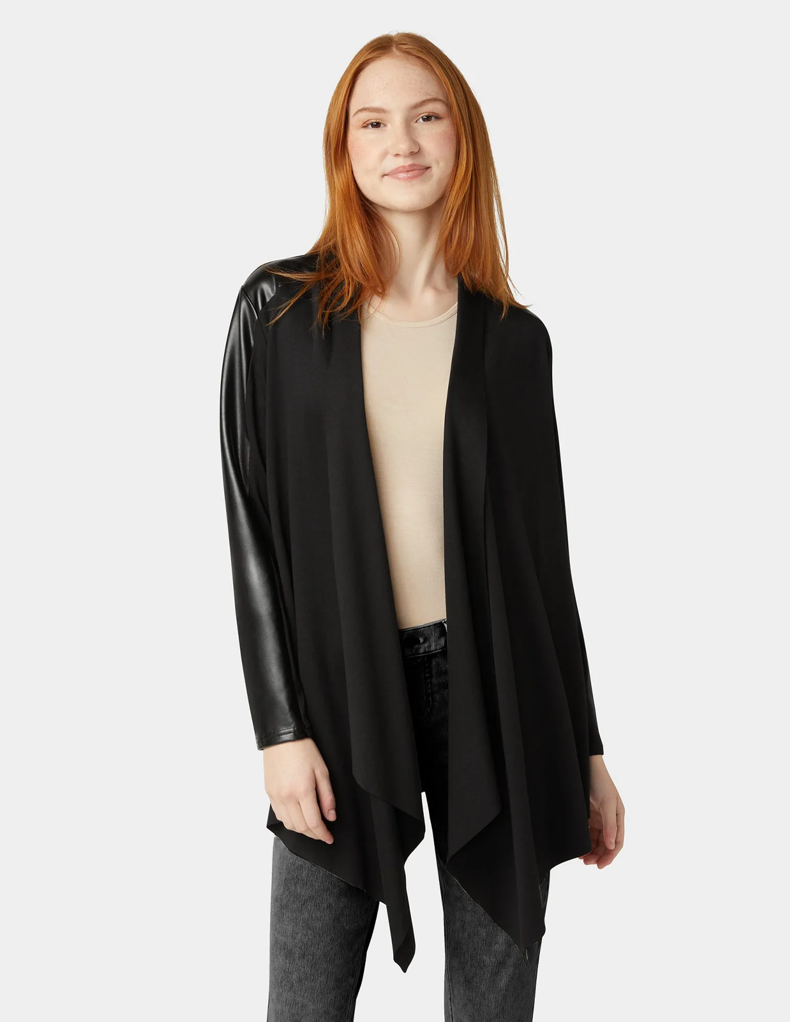 Faux Leather Cardigan