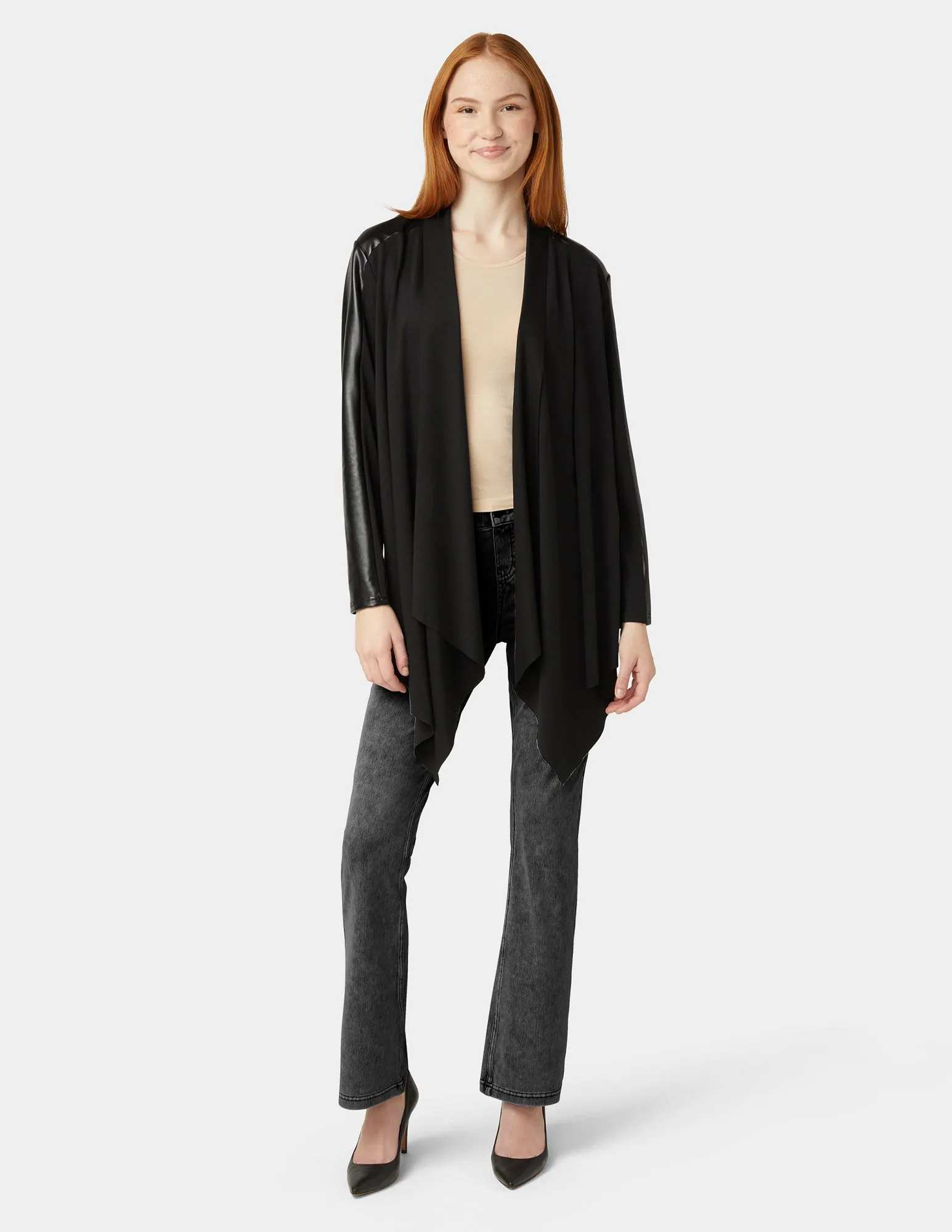 Faux Leather Cardigan