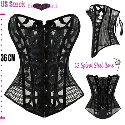 Faux Leather Steampunk Overbust Corset with Buckle Details