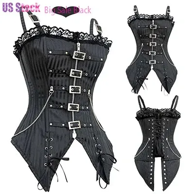 Faux Leather Steampunk Overbust Corset with Buckle Details
