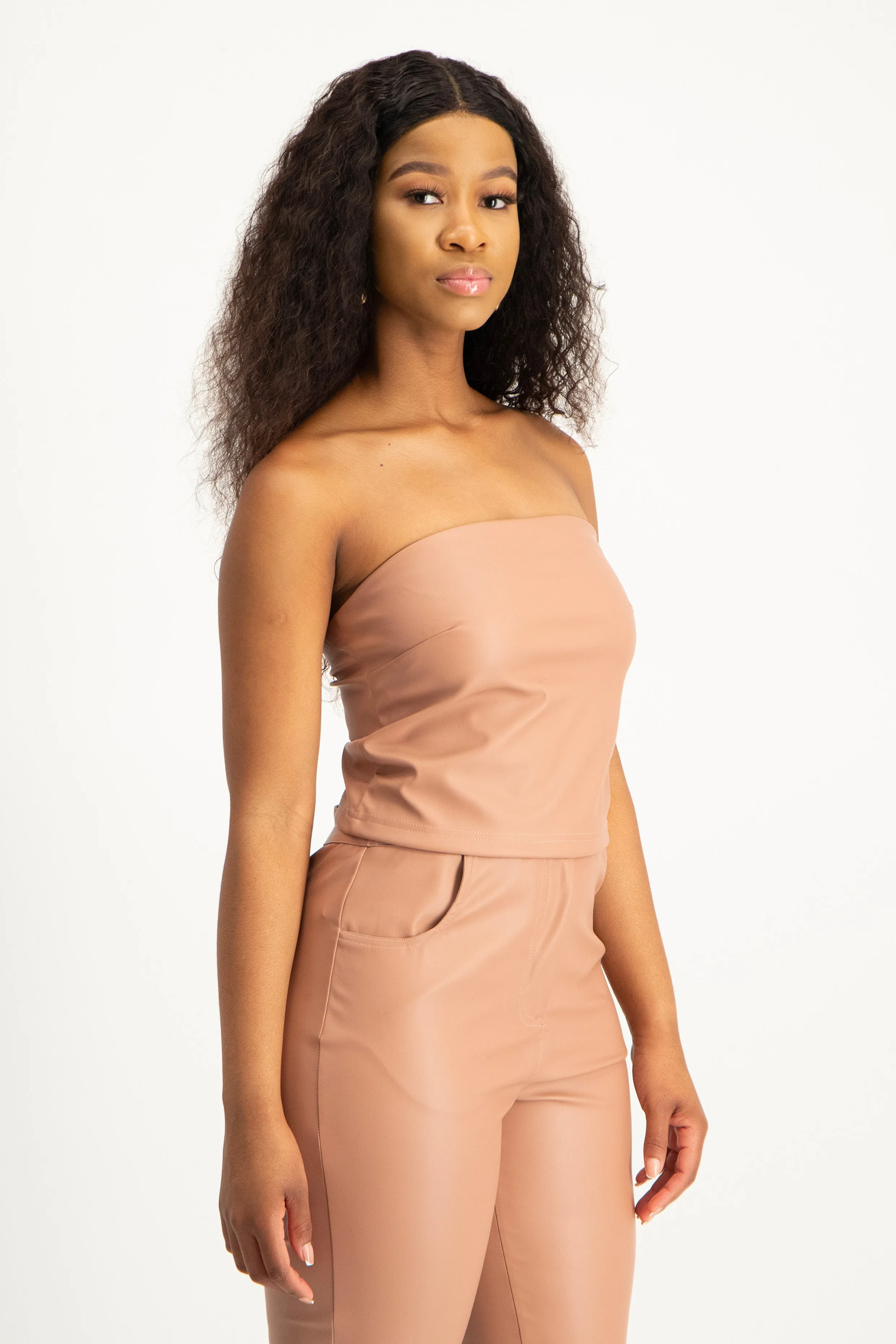 Faux Leather Strapless Top