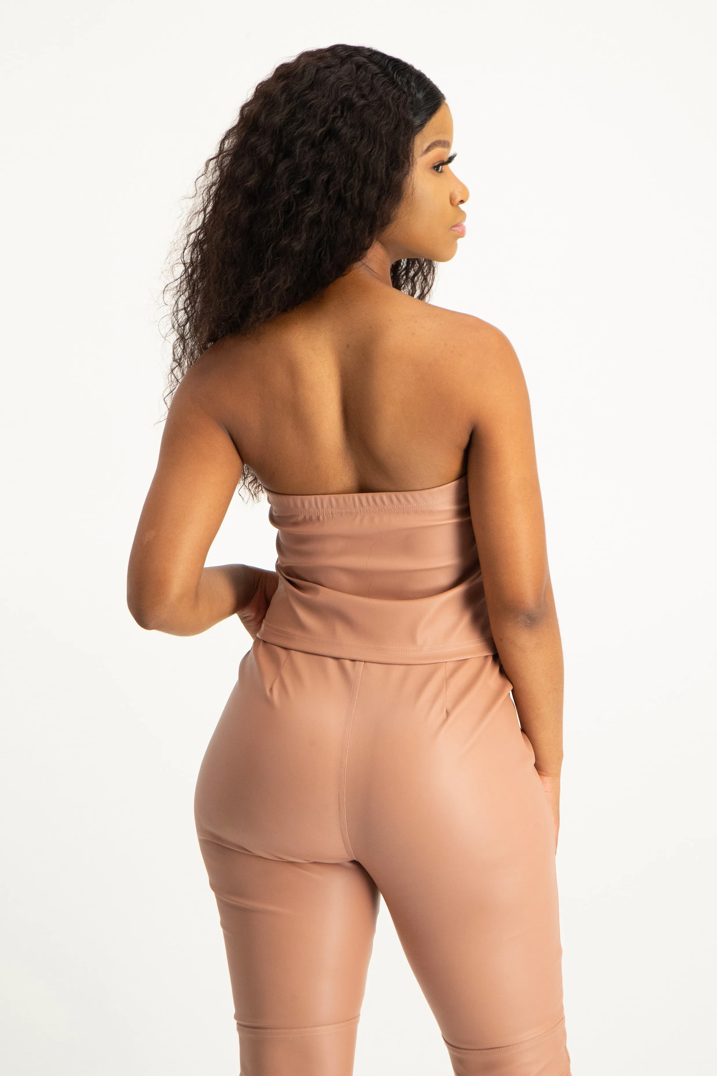 Faux Leather Strapless Top