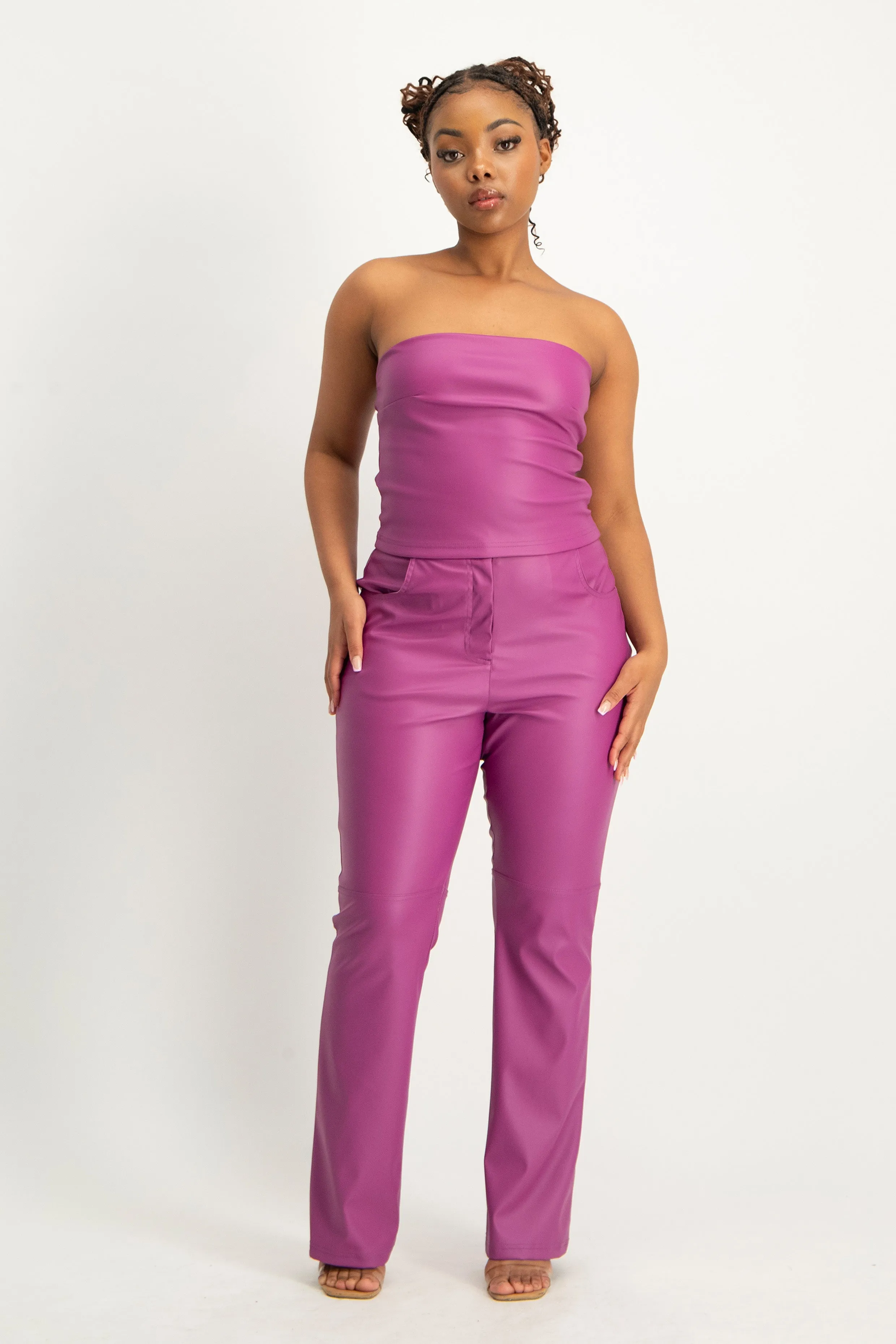 Faux Leather Strapless Top
