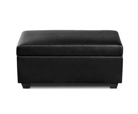 Faux PU Leather Storage Ottoman - Black