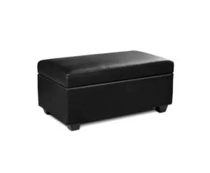 Faux PU Leather Storage Ottoman - Black