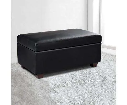 Faux PU Leather Storage Ottoman - Black