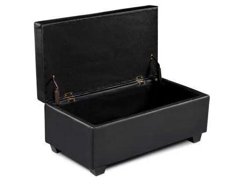 Faux PU Leather Storage Ottoman - Black