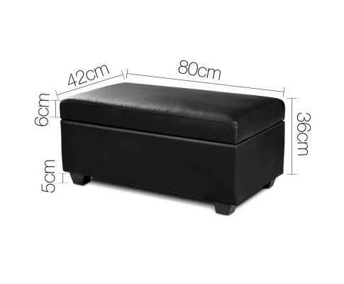 Faux PU Leather Storage Ottoman - Black