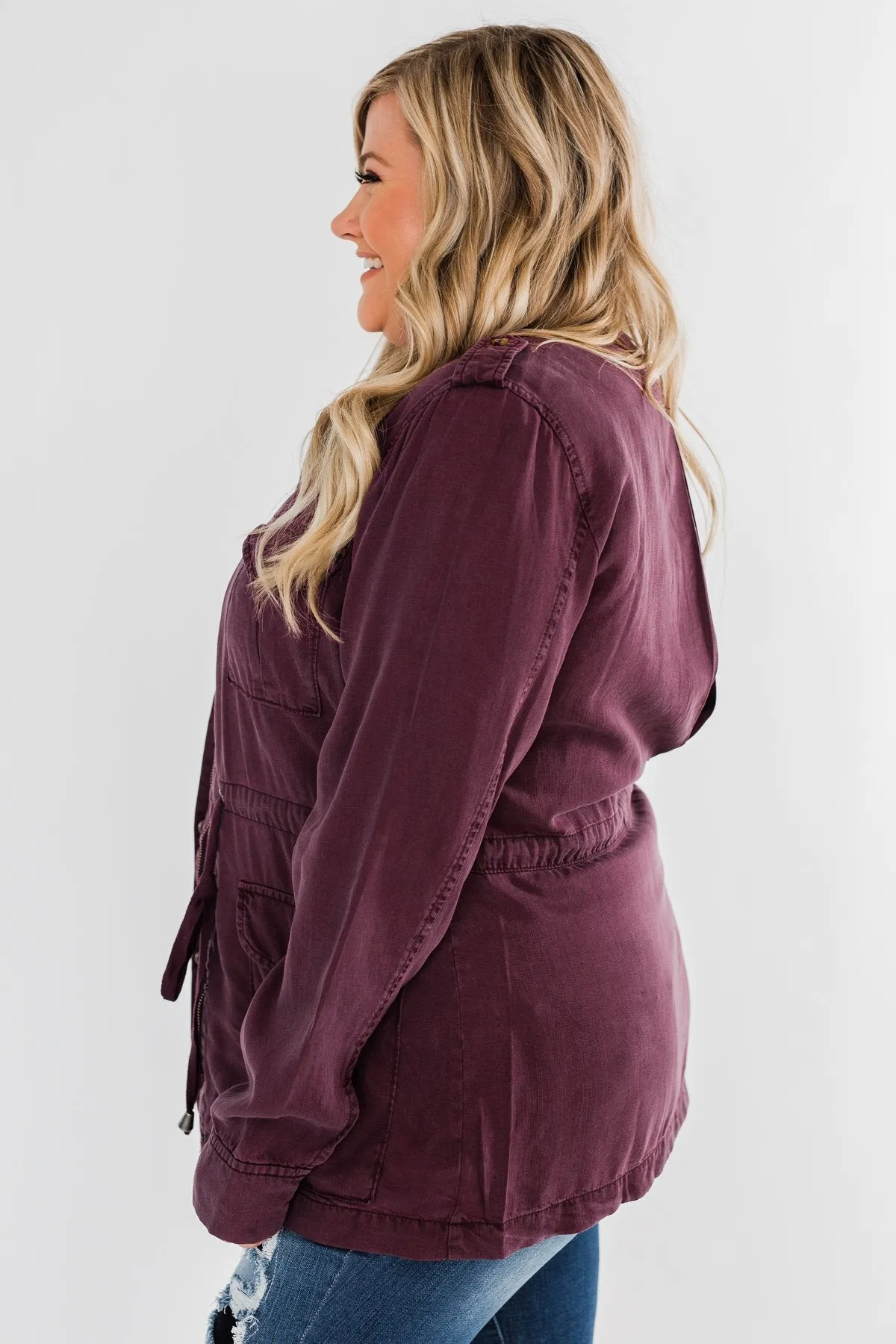 Feeling Free Drawstring Jacket- Eggplant