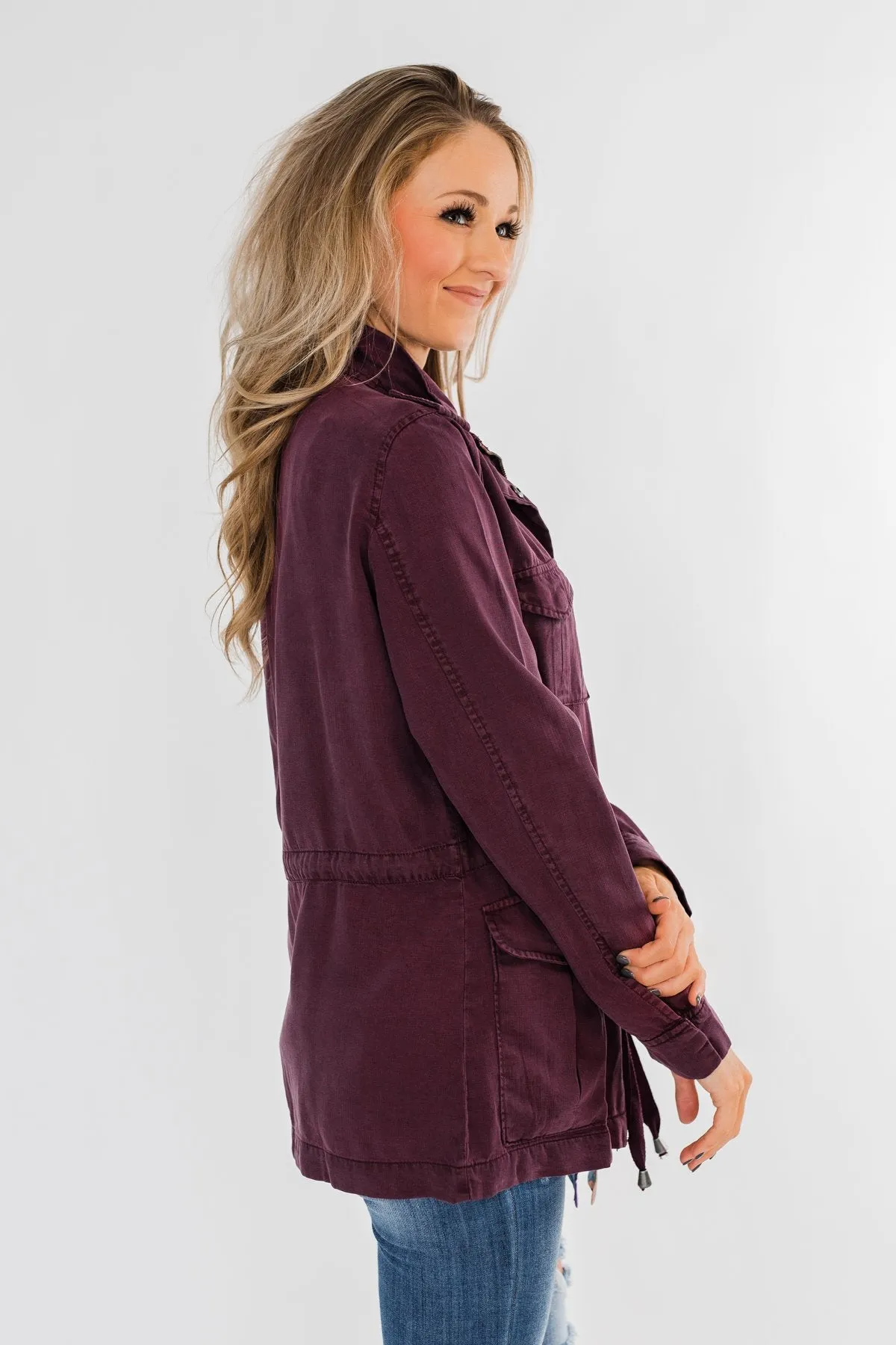 Feeling Free Drawstring Jacket- Eggplant