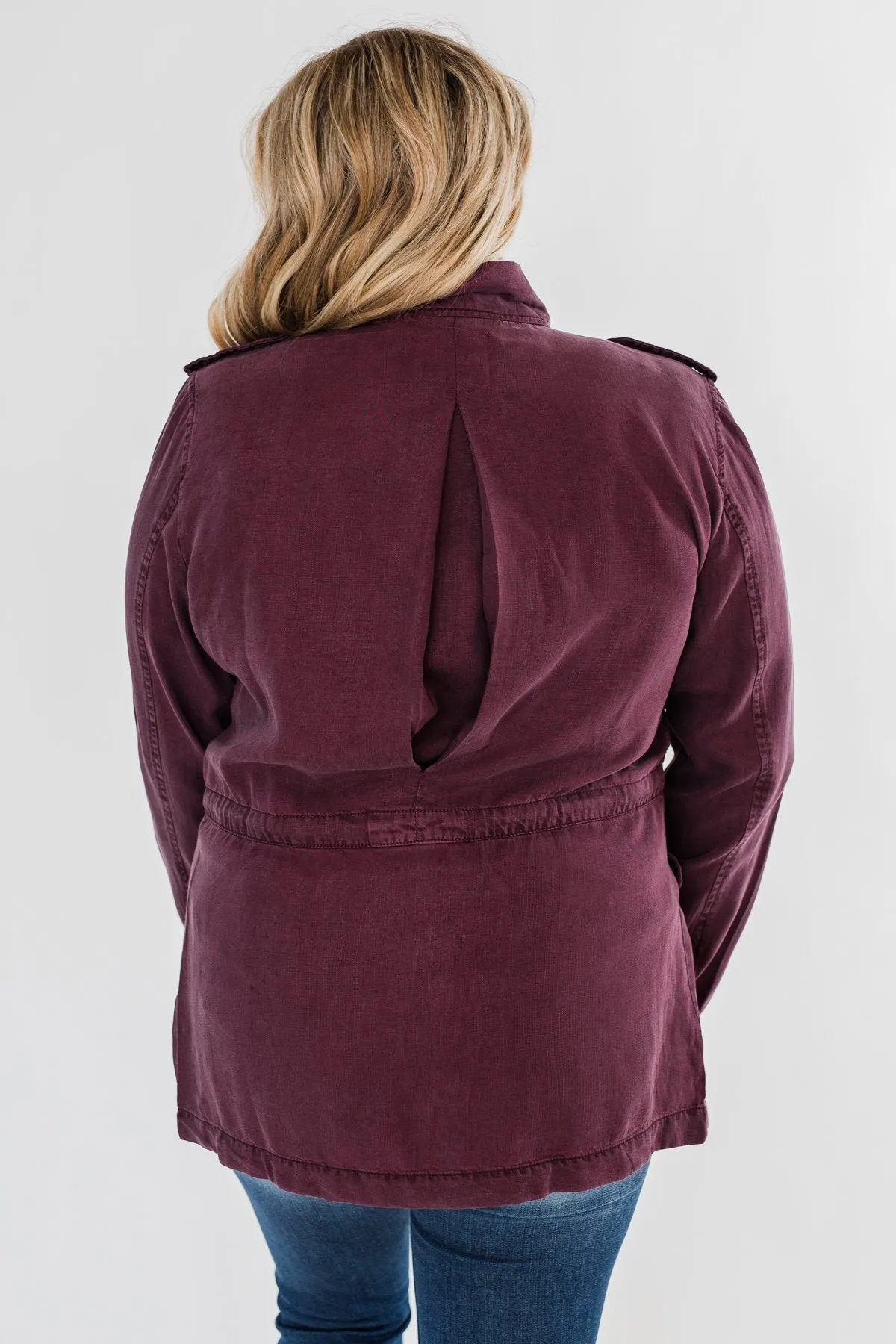 Feeling Free Drawstring Jacket- Eggplant