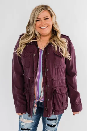 Feeling Free Drawstring Jacket- Eggplant
