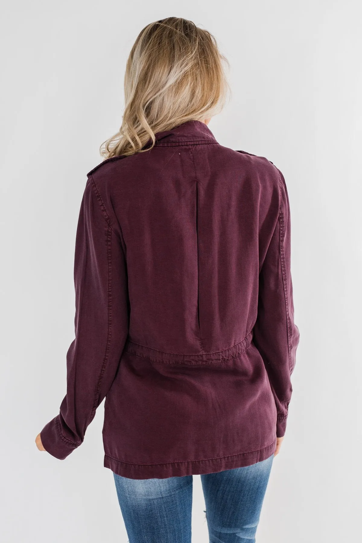Feeling Free Drawstring Jacket- Eggplant