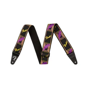 Fender Neon Monogram Guitar Strap, Purple/Yellow
