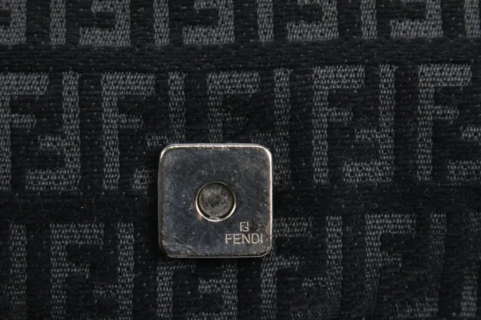 Fendi Black Monogram FF Zucchino Mama Baguette Shoulder bag 84f418s