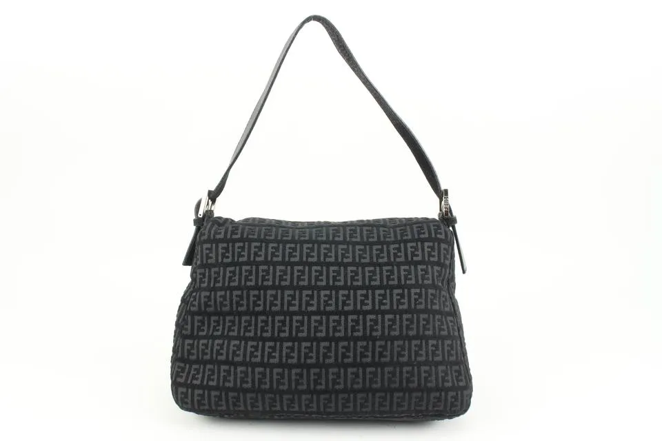 Fendi Black Monogram FF Zucchino Mama Baguette Shoulder bag 84f418s