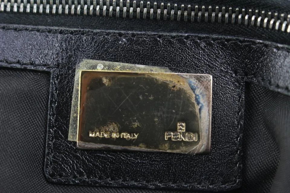 Fendi Black Monogram FF Zucchino Mama Baguette Shoulder bag 84f418s