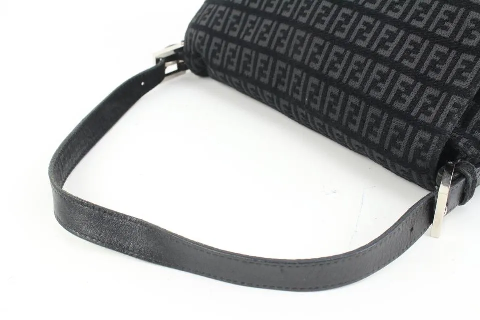 Fendi Black Monogram FF Zucchino Mama Baguette Shoulder bag 84f418s