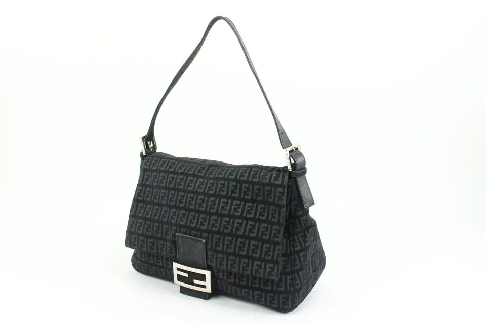Fendi Black Monogram FF Zucchino Mama Baguette Shoulder bag 84f418s