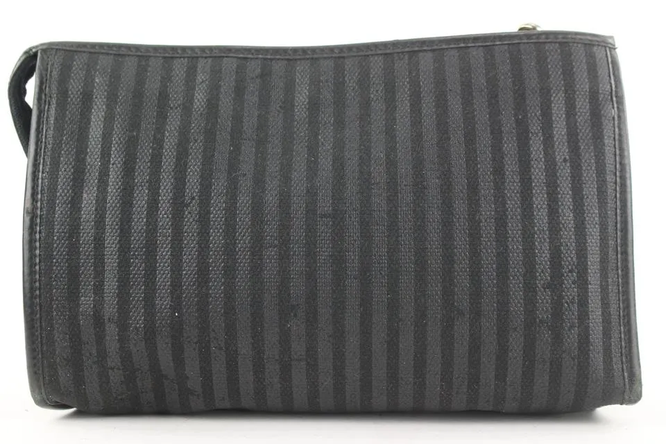 Fendi Black Pequin Stripe Cosemtic Pouch Make Up Case 54ff115