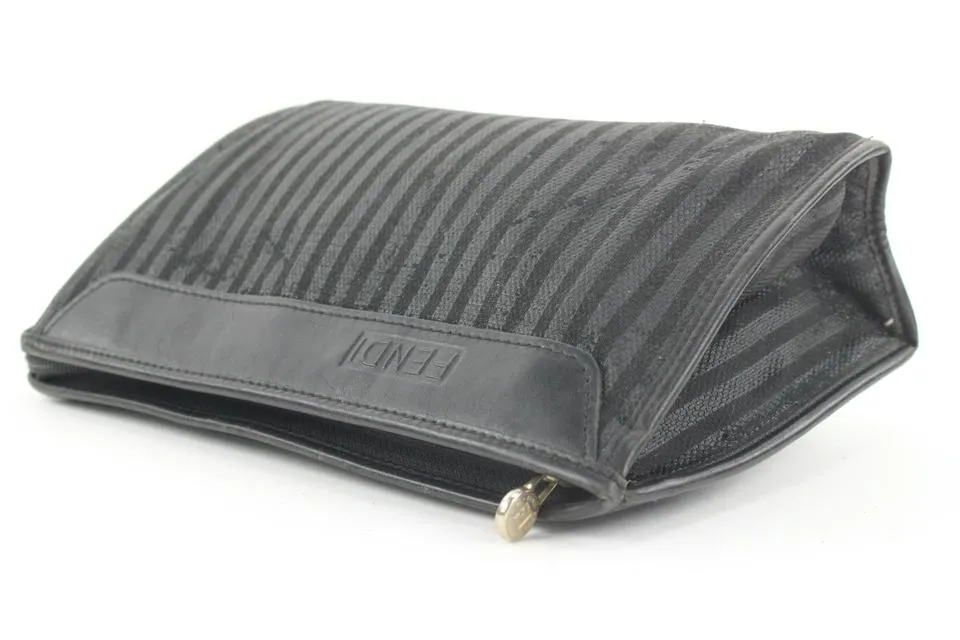 Fendi Black Pequin Stripe Cosemtic Pouch Make Up Case 54ff115