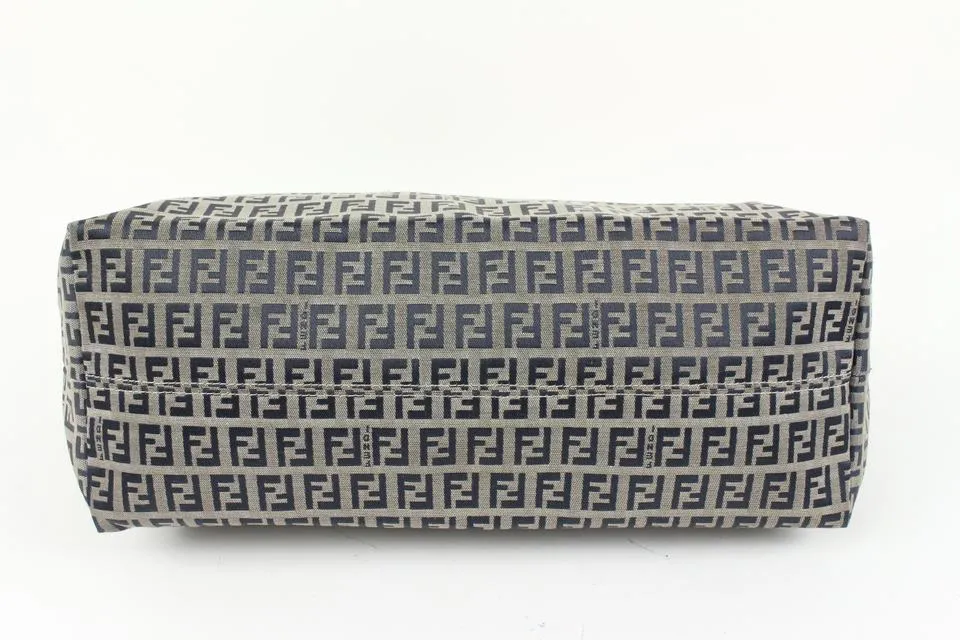 Fendi Navy x Grey Monogram FF Zucca Roll Shopper Tote Bag 60f414s
