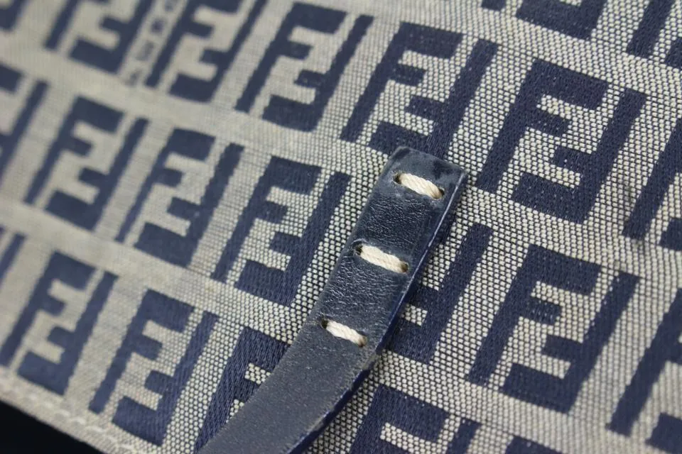 Fendi Navy x Grey Monogram FF Zucca Roll Shopper Tote Bag 60f414s