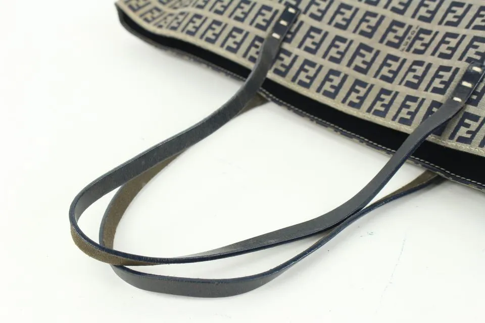 Fendi Navy x Grey Monogram FF Zucca Roll Shopper Tote Bag 60f414s