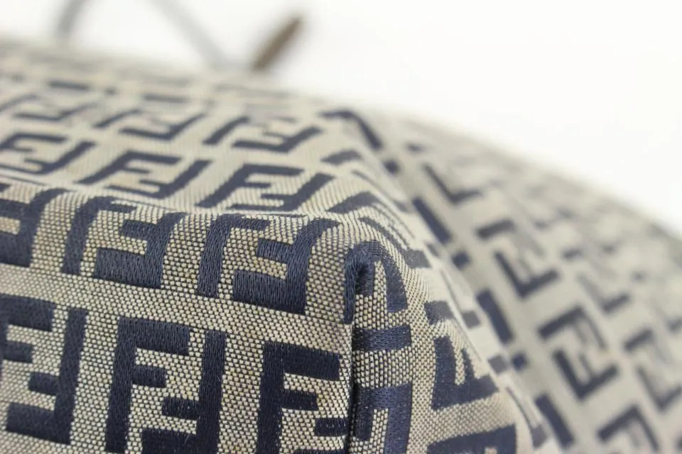 Fendi Navy x Grey Monogram FF Zucca Roll Shopper Tote Bag 60f414s