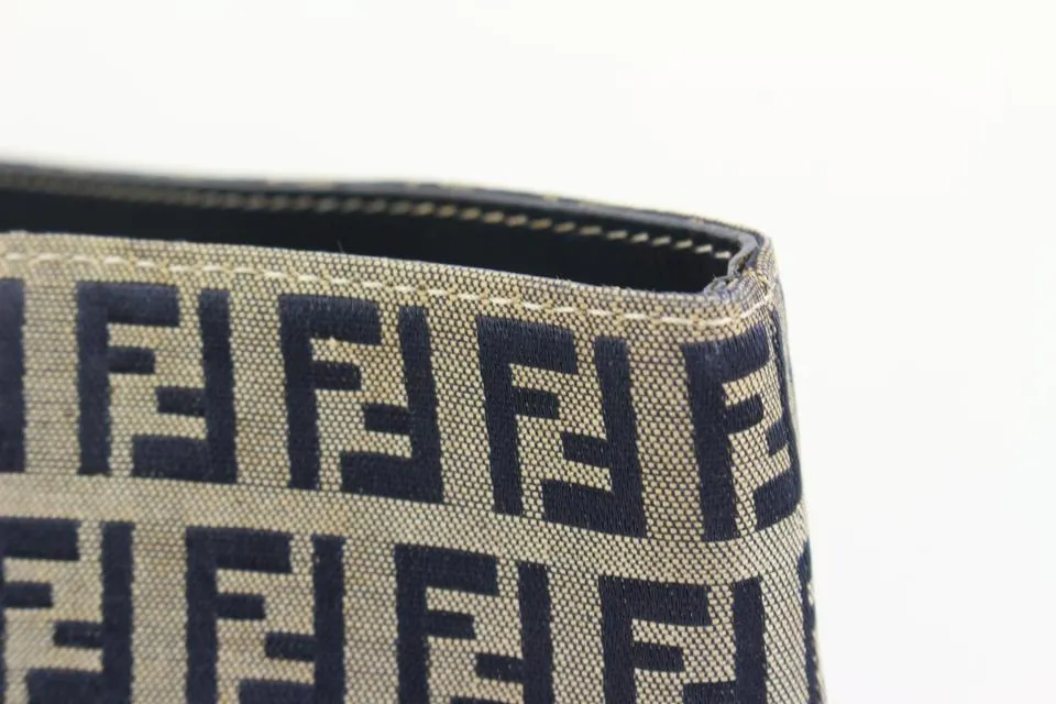 Fendi Navy x Grey Monogram FF Zucca Roll Shopper Tote Bag 60f414s