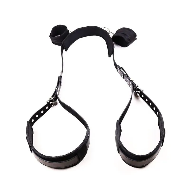 Fetish Open Leg Bondage PU Leather Neck-Legs Straps Bed Harness ST8