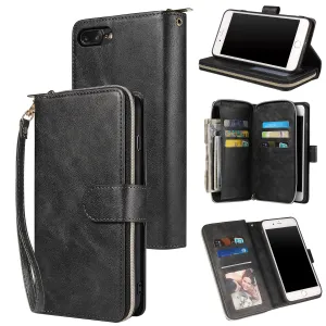 For Iphone 6/6s/6 Plus/6s Plus/7 Plus/8 Plus Pu Leather  Mobile Phone Cover Zipper Card Bag   Wrist Strap black