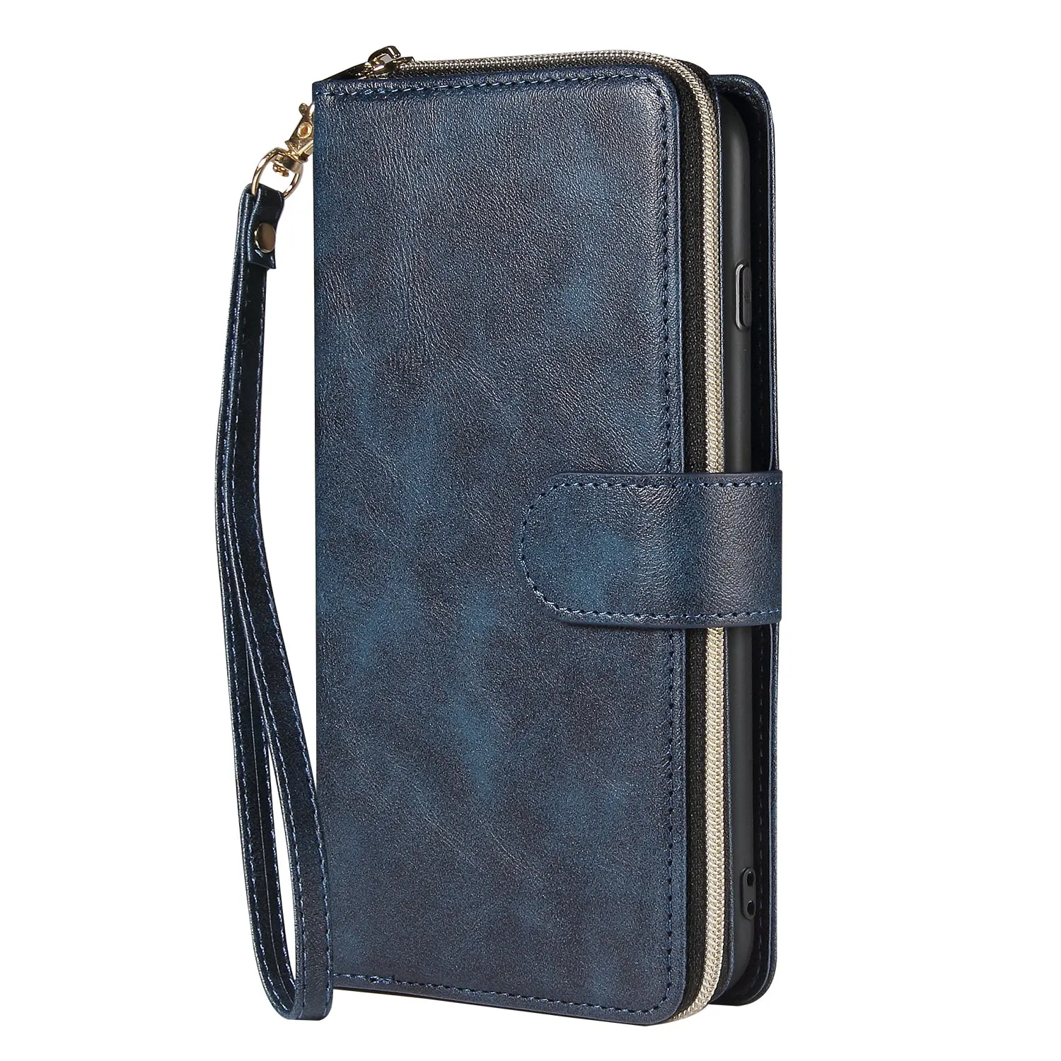 For Iphone 6/6s/6 Plus/6s Plus/7 Plus/8 Plus Pu Leather  Mobile Phone Cover Zipper Card Bag   Wrist Strap blue