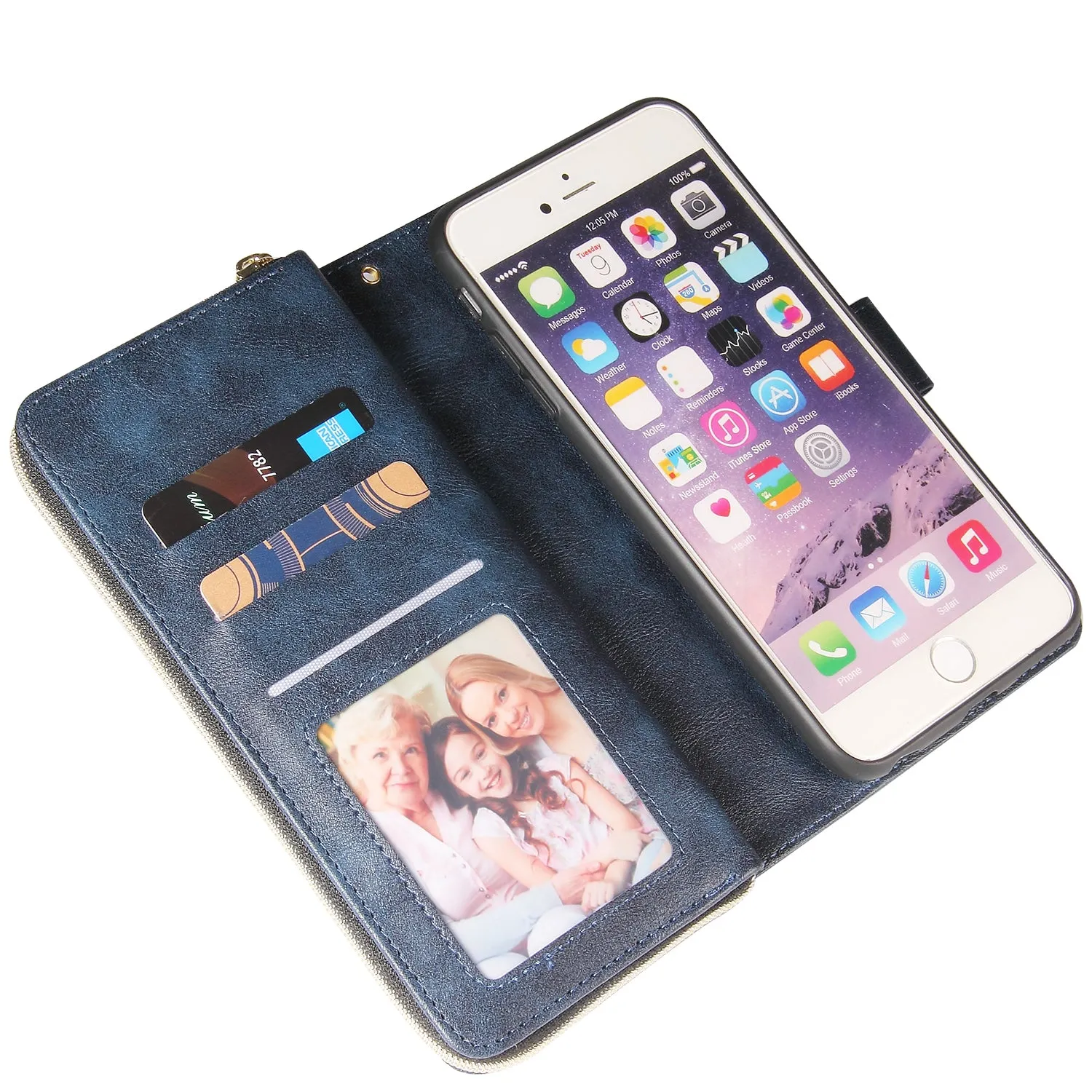 For Iphone 6/6s/6 Plus/6s Plus/7 Plus/8 Plus Pu Leather  Mobile Phone Cover Zipper Card Bag   Wrist Strap Rose gold