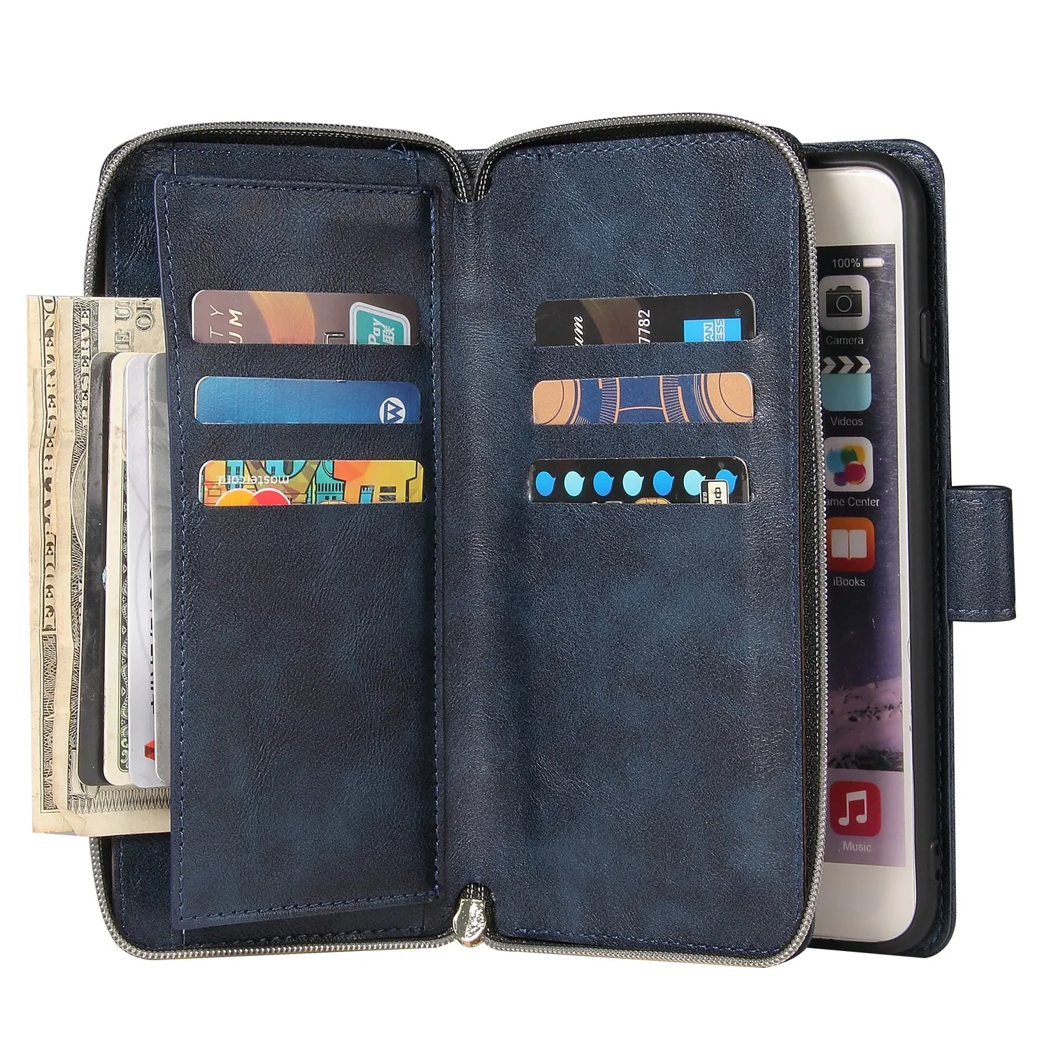 For Iphone 6/6s/6 Plus/6s Plus/7 Plus/8 Plus Pu Leather  Mobile Phone Cover Zipper Card Bag   Wrist Strap Rose gold