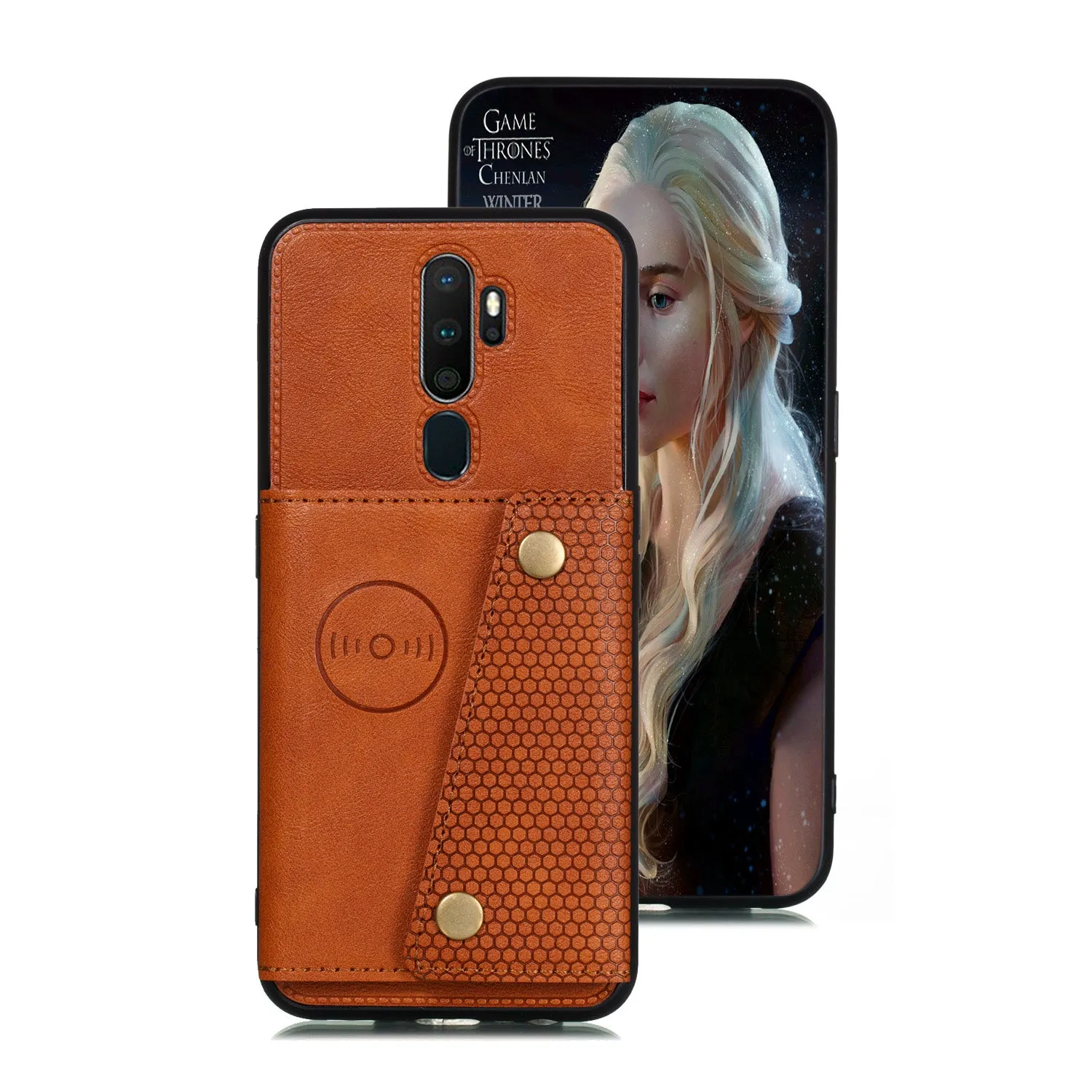For OPPO A9 2020/Realme XT/Reno 2 Mobile Phone Shell Classic Textured Pattern Buckle Closure Design Anti-fall Smartphone Case  brown