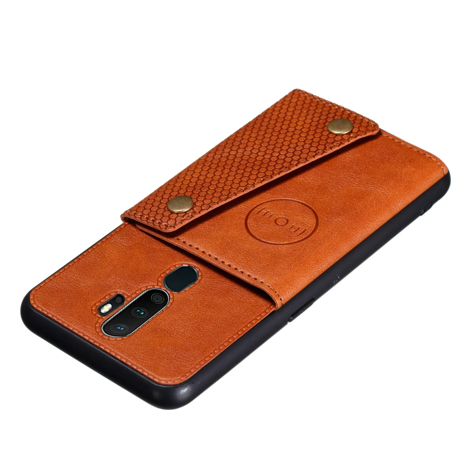 For OPPO A9 2020/Realme XT/Reno 2 Mobile Phone Shell Classic Textured Pattern Buckle Closure Design Anti-fall Smartphone Case  brown