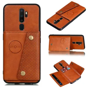 For OPPO A9 2020/Realme XT/Reno 2 Mobile Phone Shell Classic Textured Pattern Buckle Closure Design Anti-fall Smartphone Case  brown