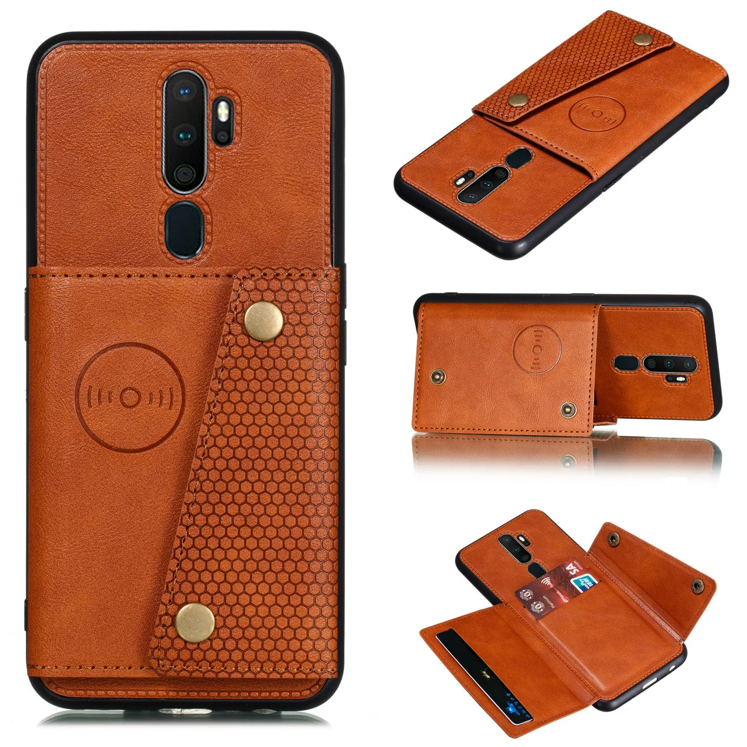 For OPPO A9 2020/Realme XT/Reno 2 Mobile Phone Shell Classic Textured Pattern Buckle Closure Design Anti-fall Smartphone Case  brown