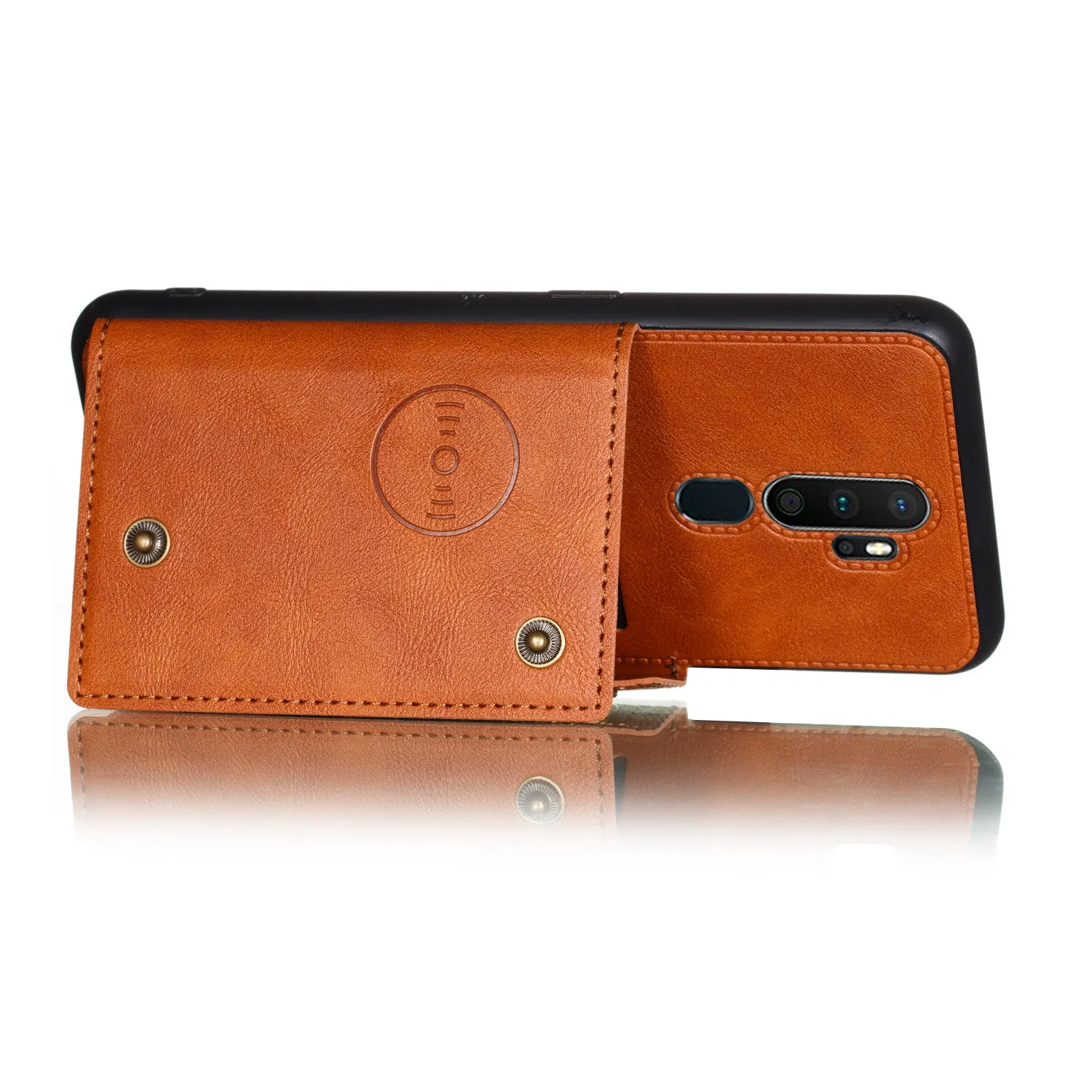 For OPPO A9 2020/Realme XT/Reno 2 Mobile Phone Shell Classic Textured Pattern Buckle Closure Design Anti-fall Smartphone Case  brown
