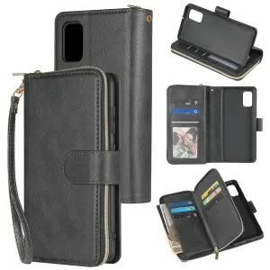 For Samsung A01/A21/A31/A41/A51 Pu Leather  Mobile Phone Cover Zipper Card Bag   Wrist Strap black