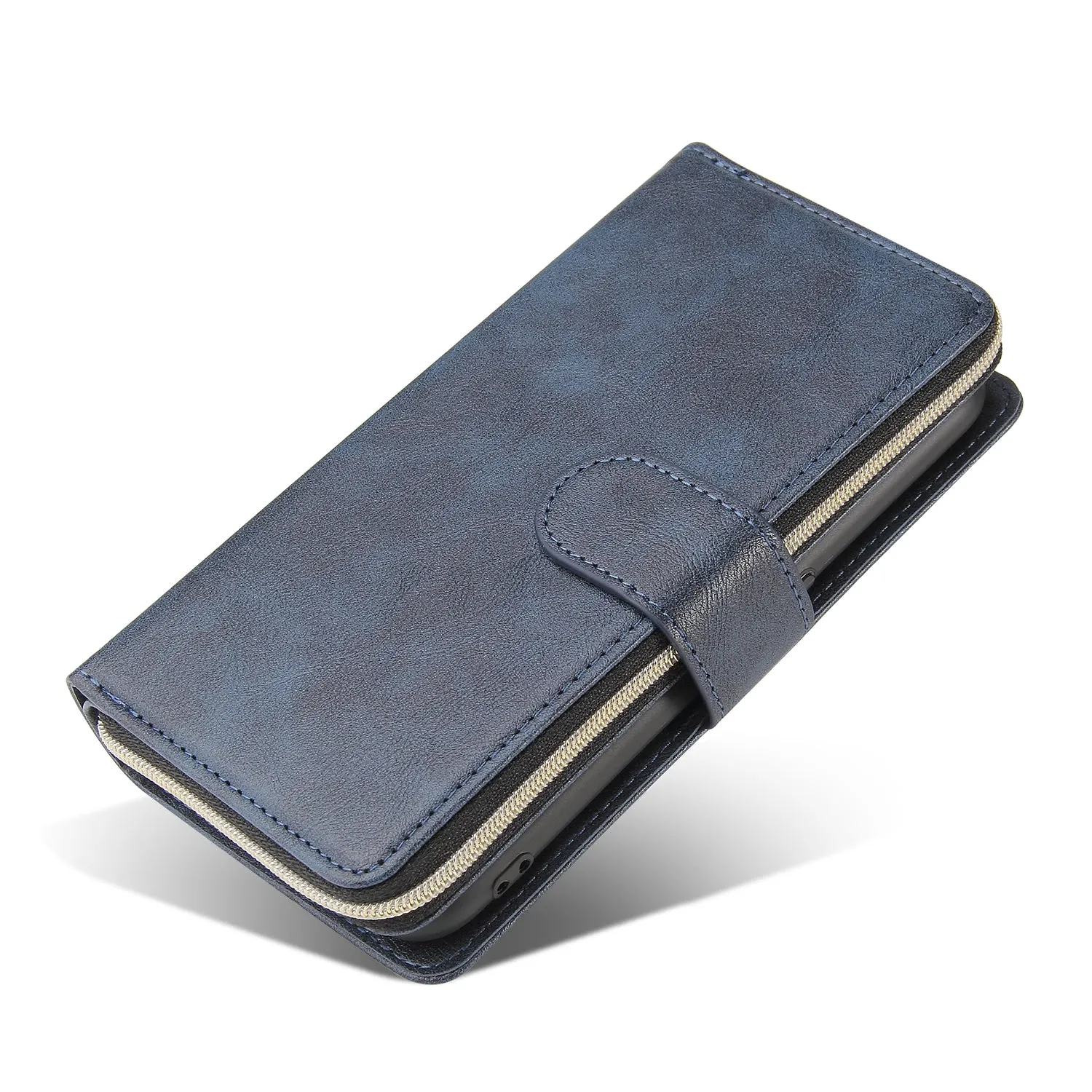For Samsung A01/A21/A31/A41/A51 Pu Leather  Mobile Phone Cover Zipper Card Bag   Wrist Strap blue