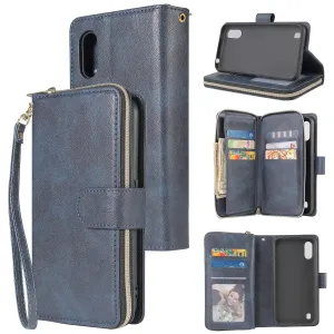 For Samsung A01/A21/A31/A41/A51 Pu Leather  Mobile Phone Cover Zipper Card Bag   Wrist Strap blue