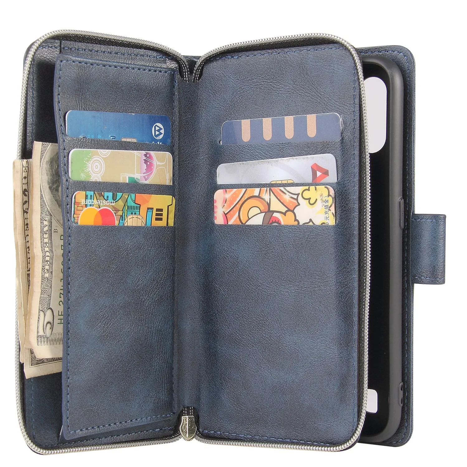 For Samsung A01/A21/A31/A41/A51 Pu Leather  Mobile Phone Cover Zipper Card Bag   Wrist Strap brown