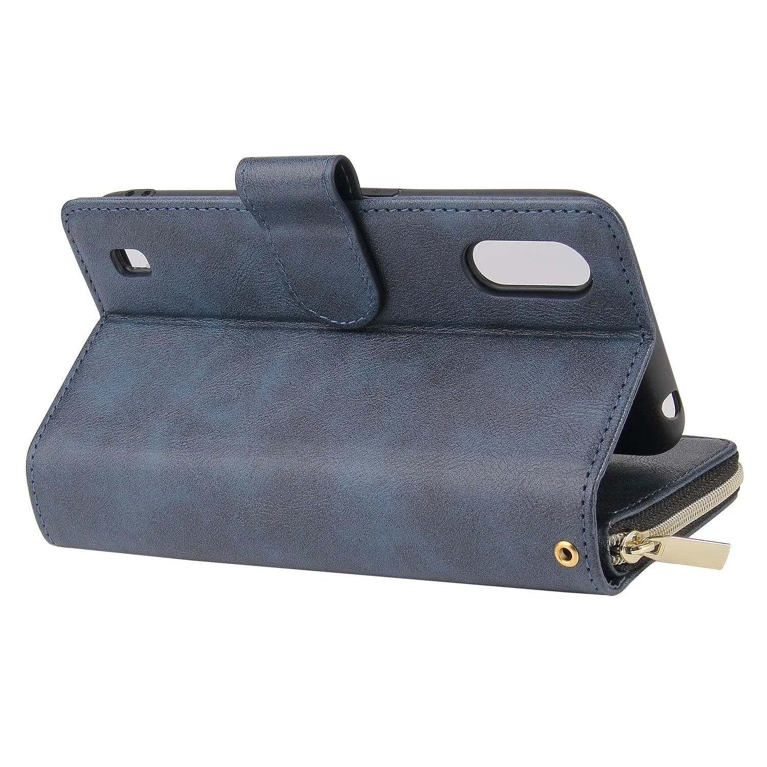 For Samsung A01/A21/A31/A41/A51 Pu Leather  Mobile Phone Cover Zipper Card Bag   Wrist Strap brown