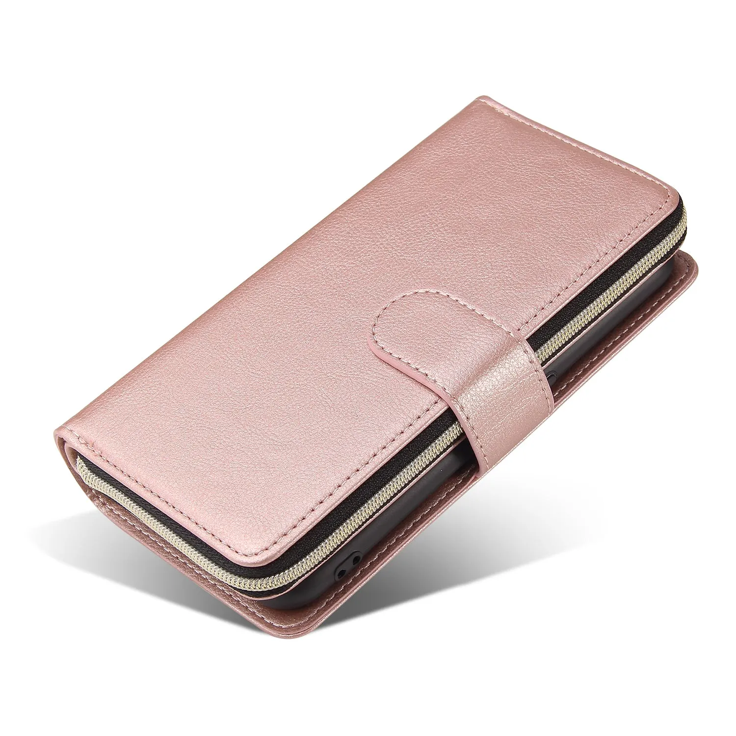 For Samsung A01/A21/A31/A41/A51 Pu Leather  Mobile Phone Cover Zipper Card Bag   Wrist Strap Rose gold
