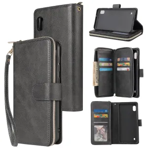 For Samsung A10/A20/A30/A50/A30S/A50S Pu Leather  Mobile Phone Cover Zipper Card Bag   Wrist Strap black