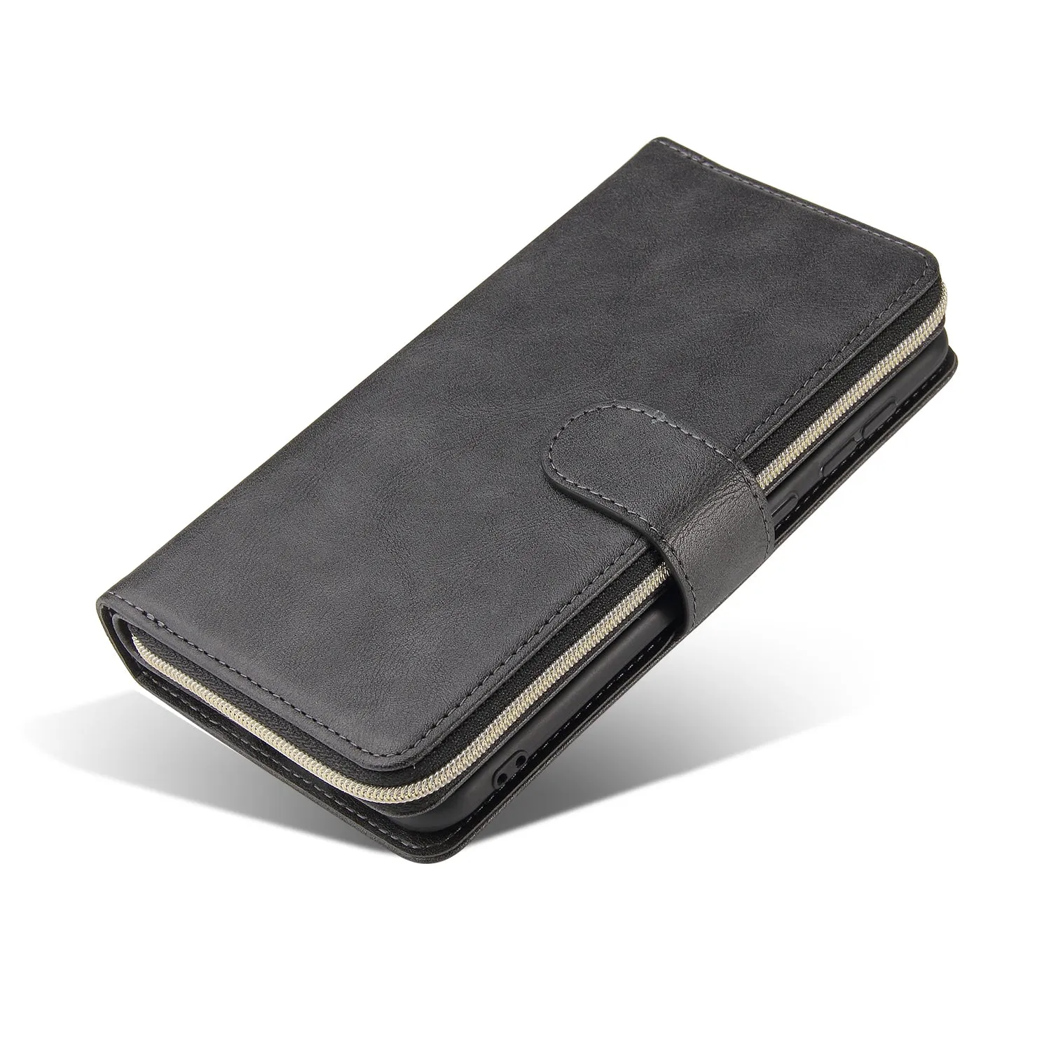 For Samsung A10/A20/A30/A50/A30S/A50S Pu Leather  Mobile Phone Cover Zipper Card Bag   Wrist Strap black