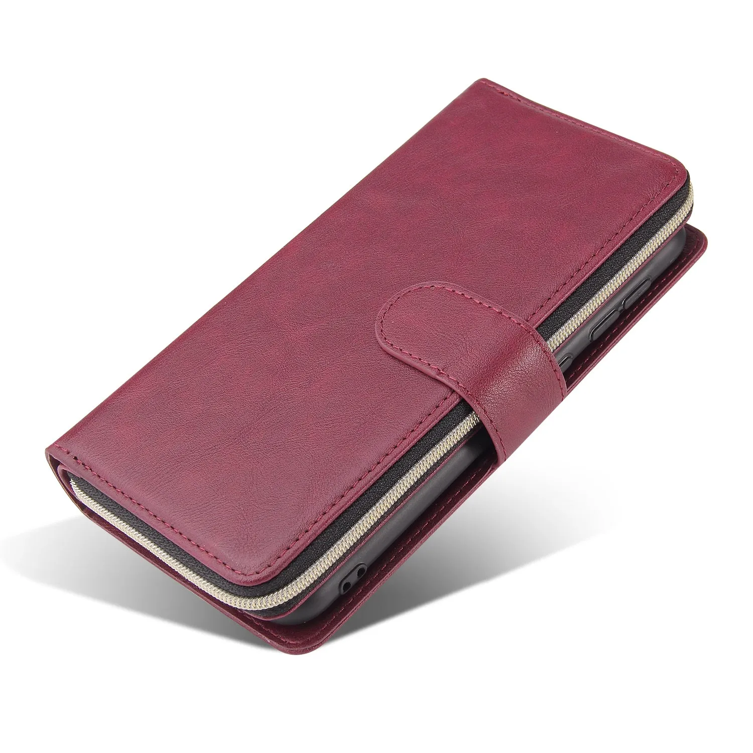 For Samsung A10/A20/A30/A50/A30S/A50S Pu Leather  Mobile Phone Cover Zipper Card Bag   Wrist Strap black