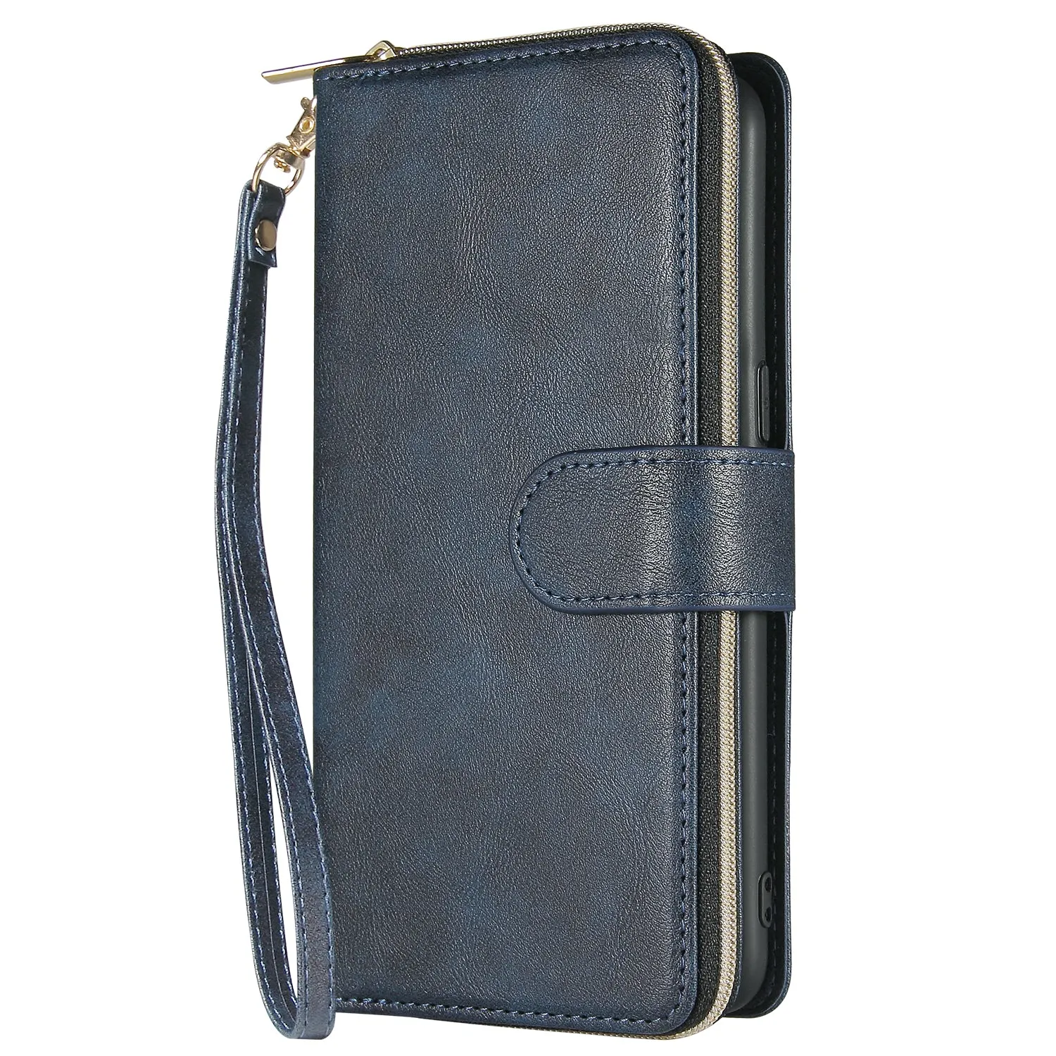 For Samsung A10/A20/A30/A50/A30S/A50S Pu Leather  Mobile Phone Cover Zipper Card Bag   Wrist Strap blue